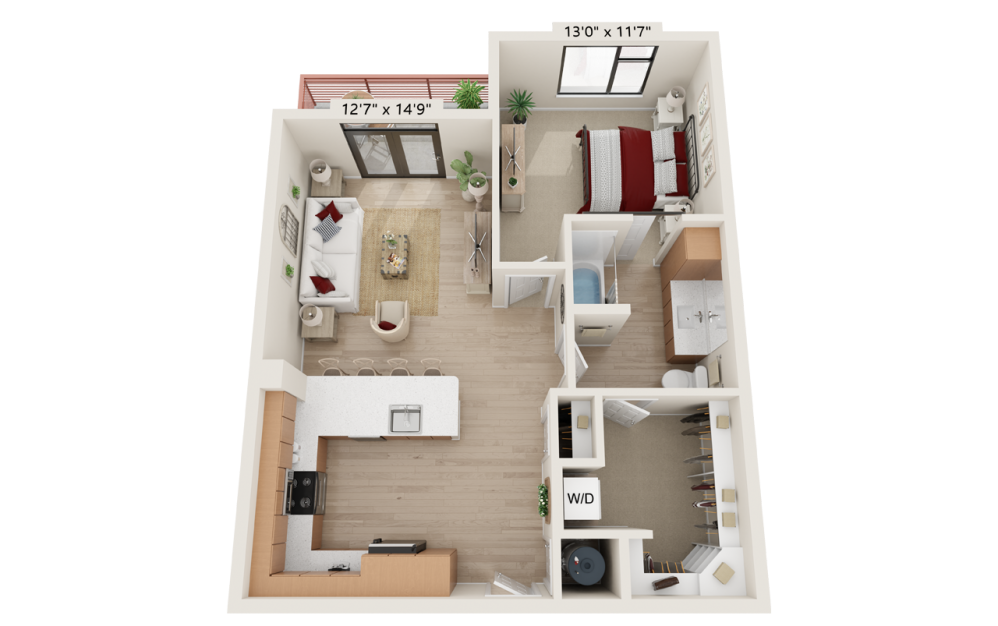A4 - 1 bedroom floorplan layout with 1 bathroom and 834 square feet A4 - 1 bedroom floorplan layout with 1 bathroom and 834 square feet