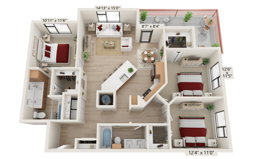 C1 - 3 bedroom floorplan layout with 2 bathrooms and 1335 square feet C1 - 3 bedroom floorplan layout with 2 bathrooms and 1335 square feet