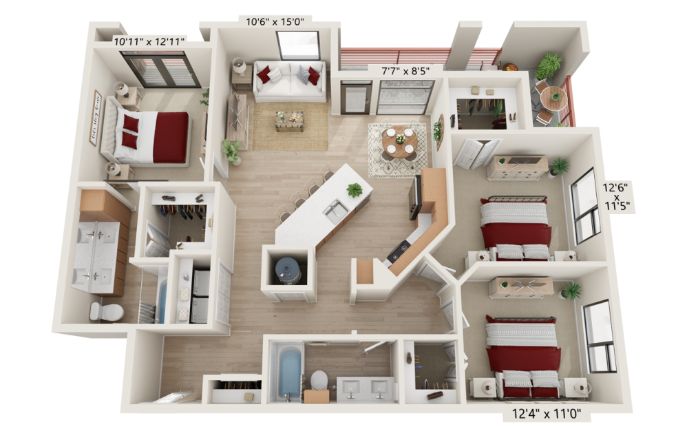 C1B - 3 bedroom floorplan layout with 2 bathrooms and 1336 square feet C1B - 3 bedroom floorplan layout with 2 bathrooms and 1336 square feet